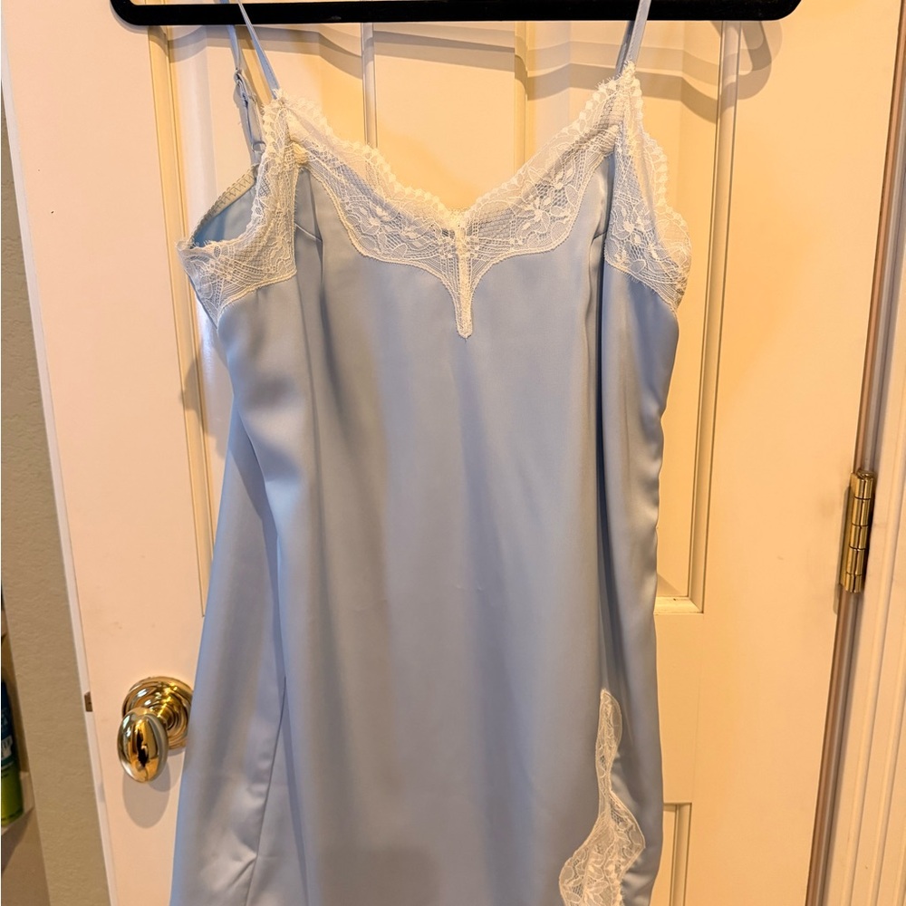 Light Blue Lace-Trim Slip Dress - Women